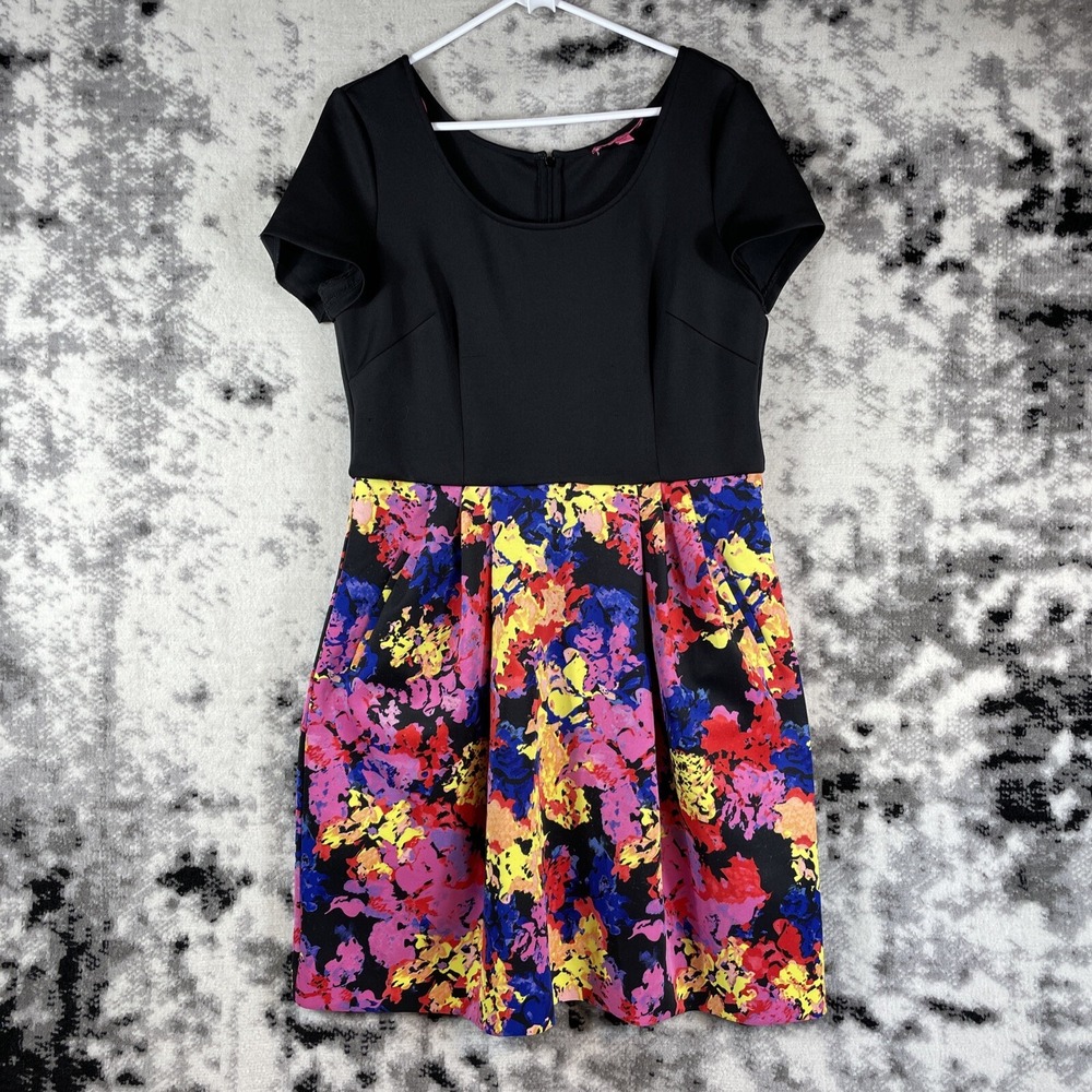 Betsey Johnson Scuba Dress‎ Womens Size 14 Floral Colorblock Midi Sheath